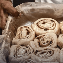 A tray of cinnamon rolls