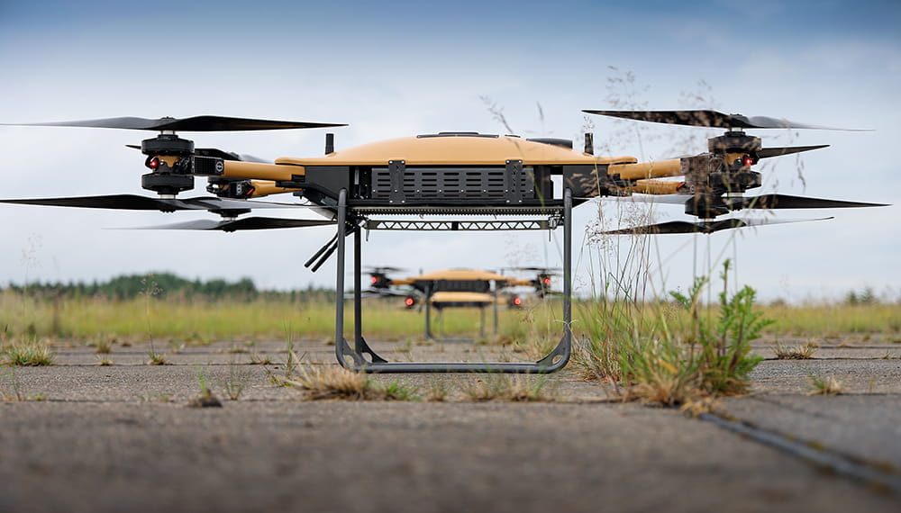 Royal-Navy-Equipment-Commando-By-Air-08-Malloy-TRV150 Close up shot of a Malloy drone hovering close to the ground