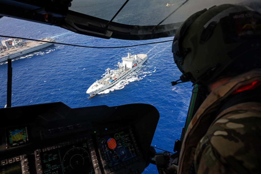 An image of a ship from taken from an aircraft
