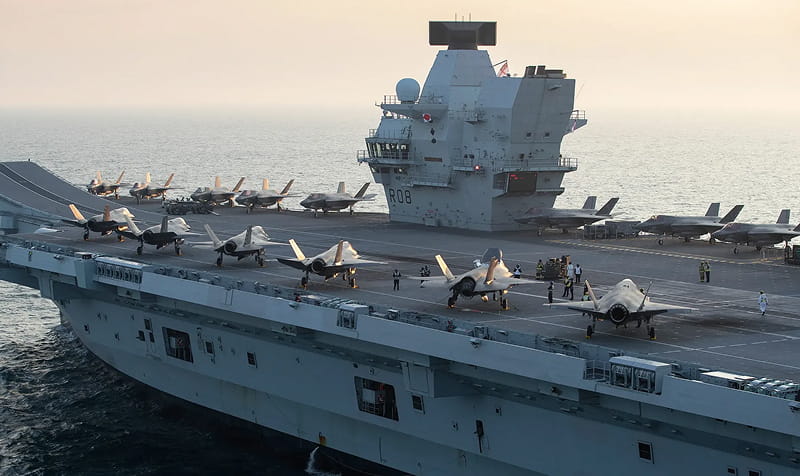 Carrier ship flight deck with aircrafts onboard