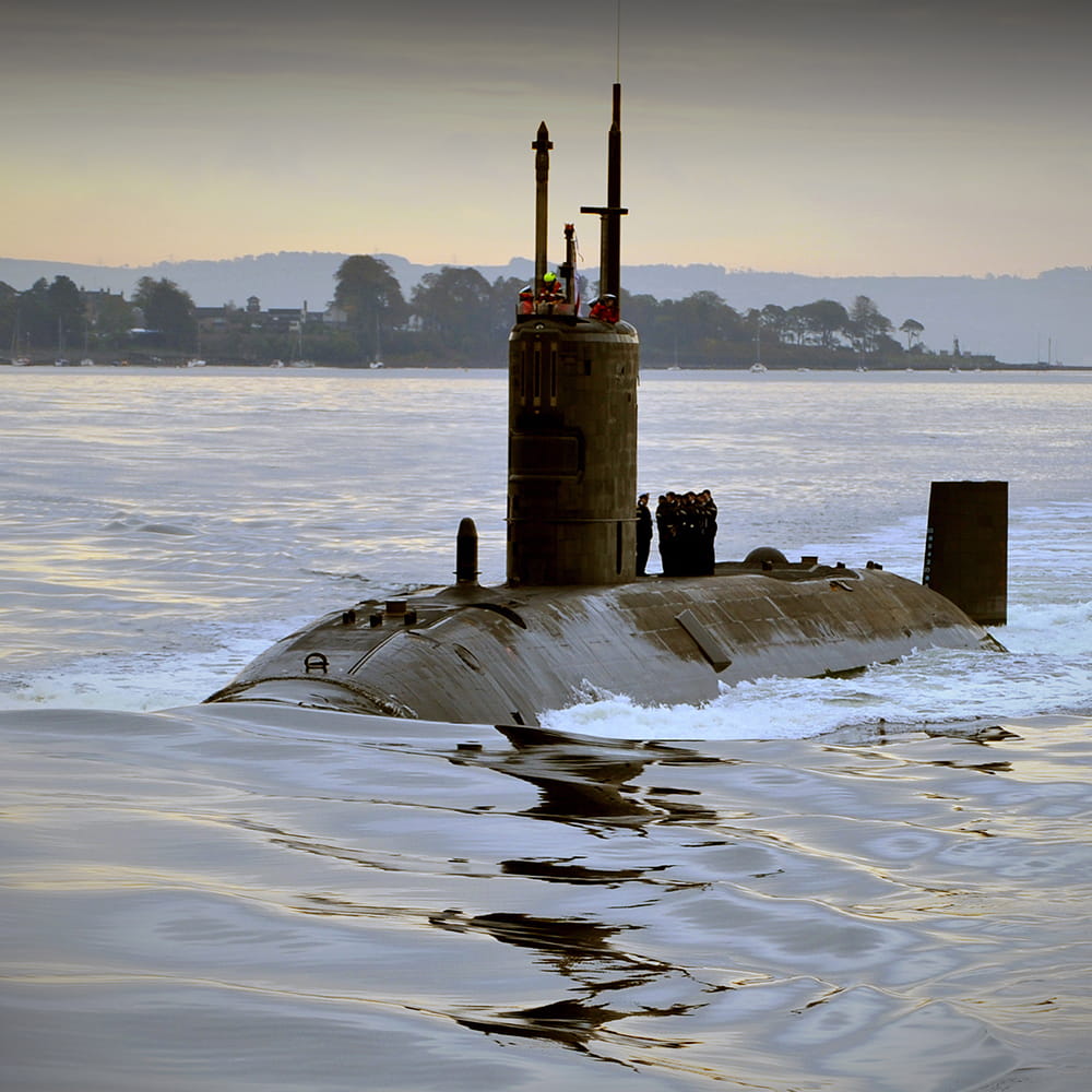 Trafalgar Class submarine on surface beside the Scottish coastline