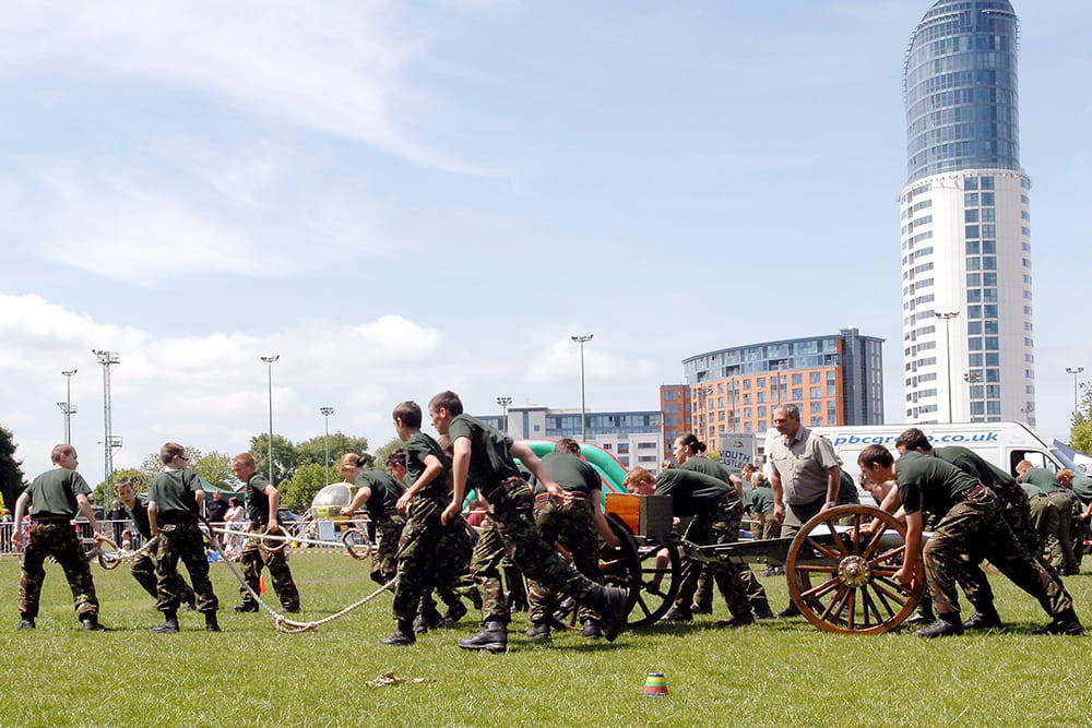 Royal Marine Cadet Force Field gun team in action