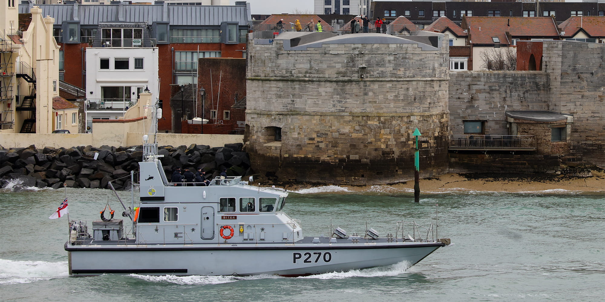 Archer class patrol boat P270 coasting through Portsmouth harbour