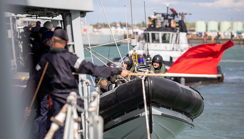 Recovering the Seaboat back onboard HMS Lancaster