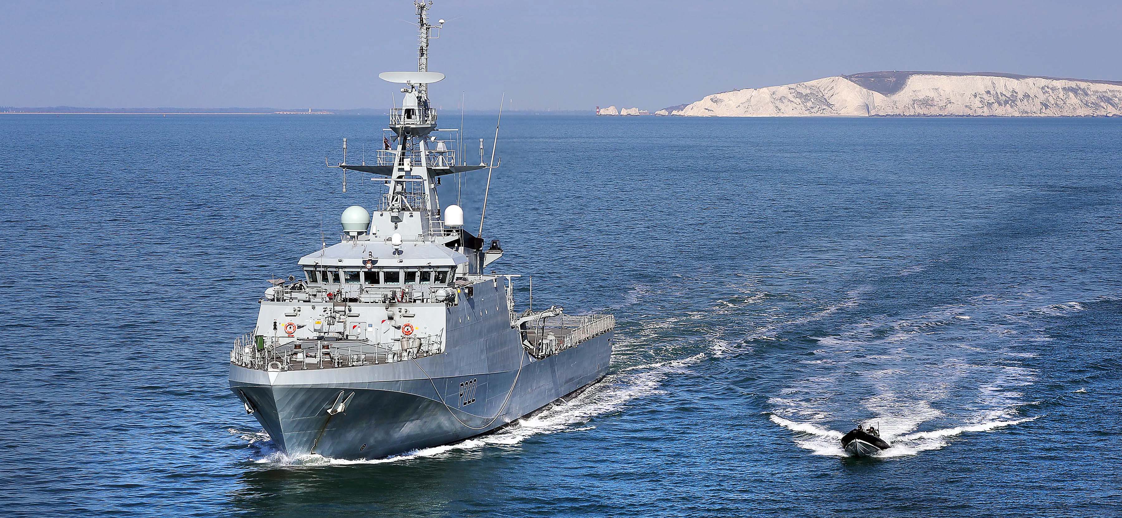 HMS Forth is pictured exercising off the coast of the Isle of Wight.