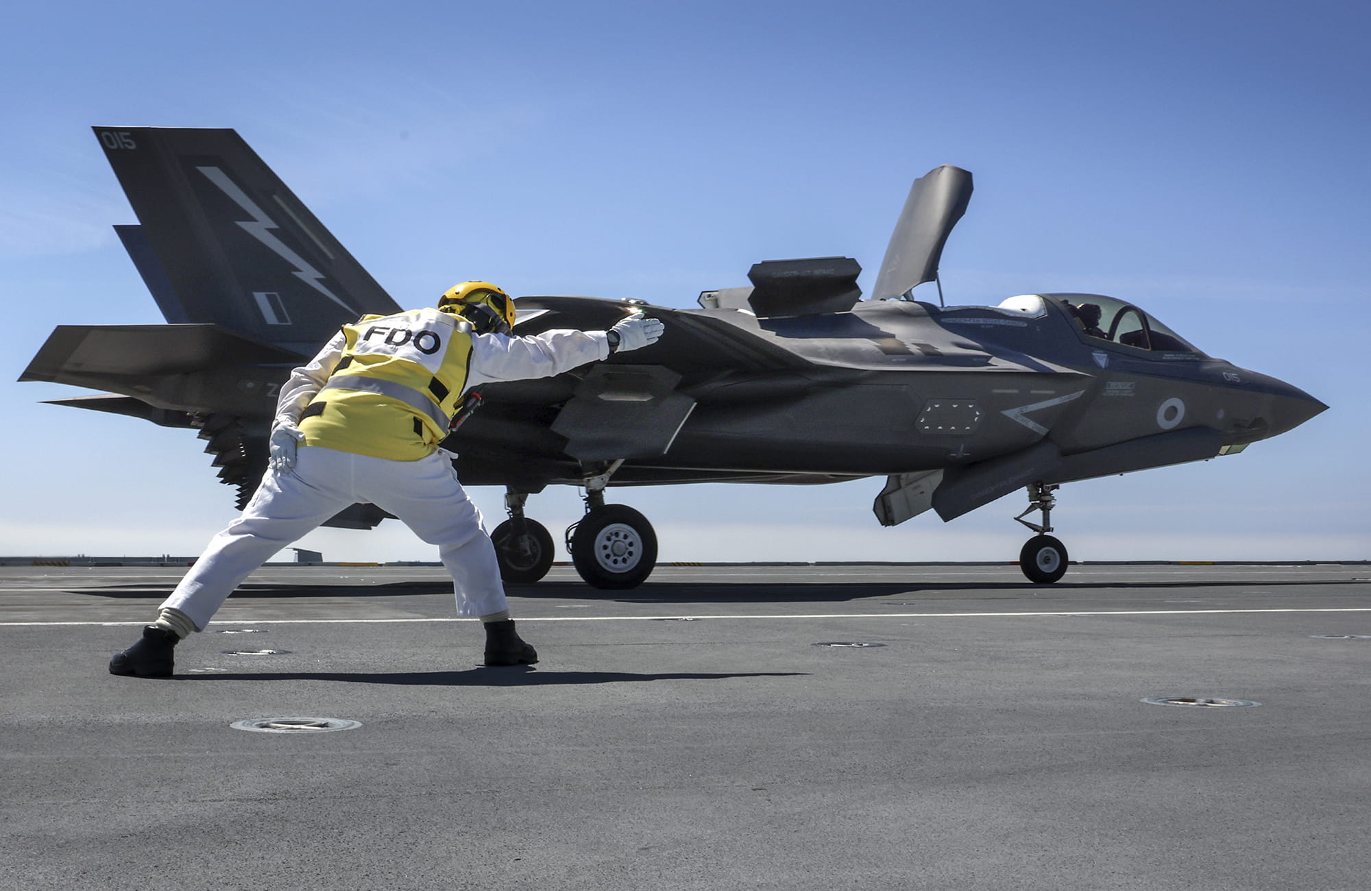 Royal-Navy-Organisation-fleet-air-arm-04-809-naval.jpg Flight deck officer onboard the HMS Prince of Wales launches F-35 Lightning